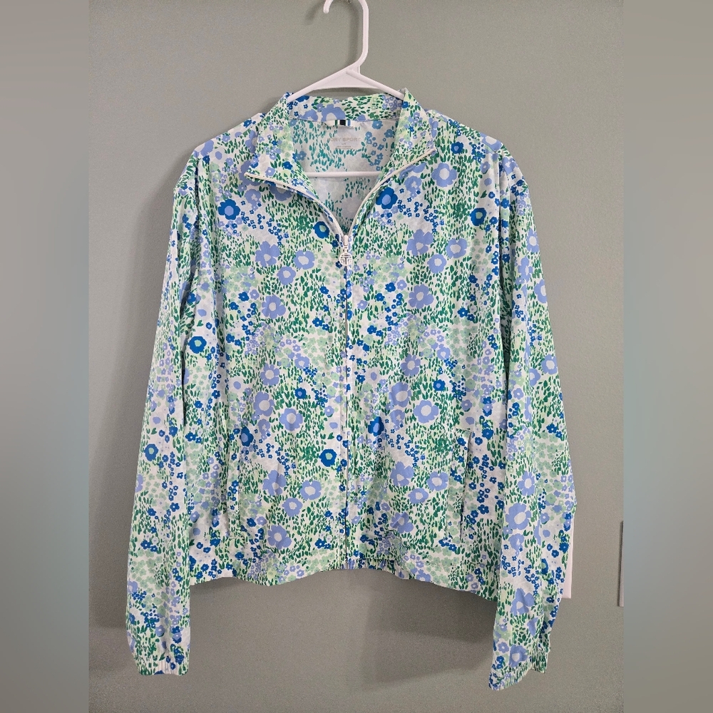 Tory Burch Women's Sport Jacket Floral, Size Large, Full Zip, Hooded
